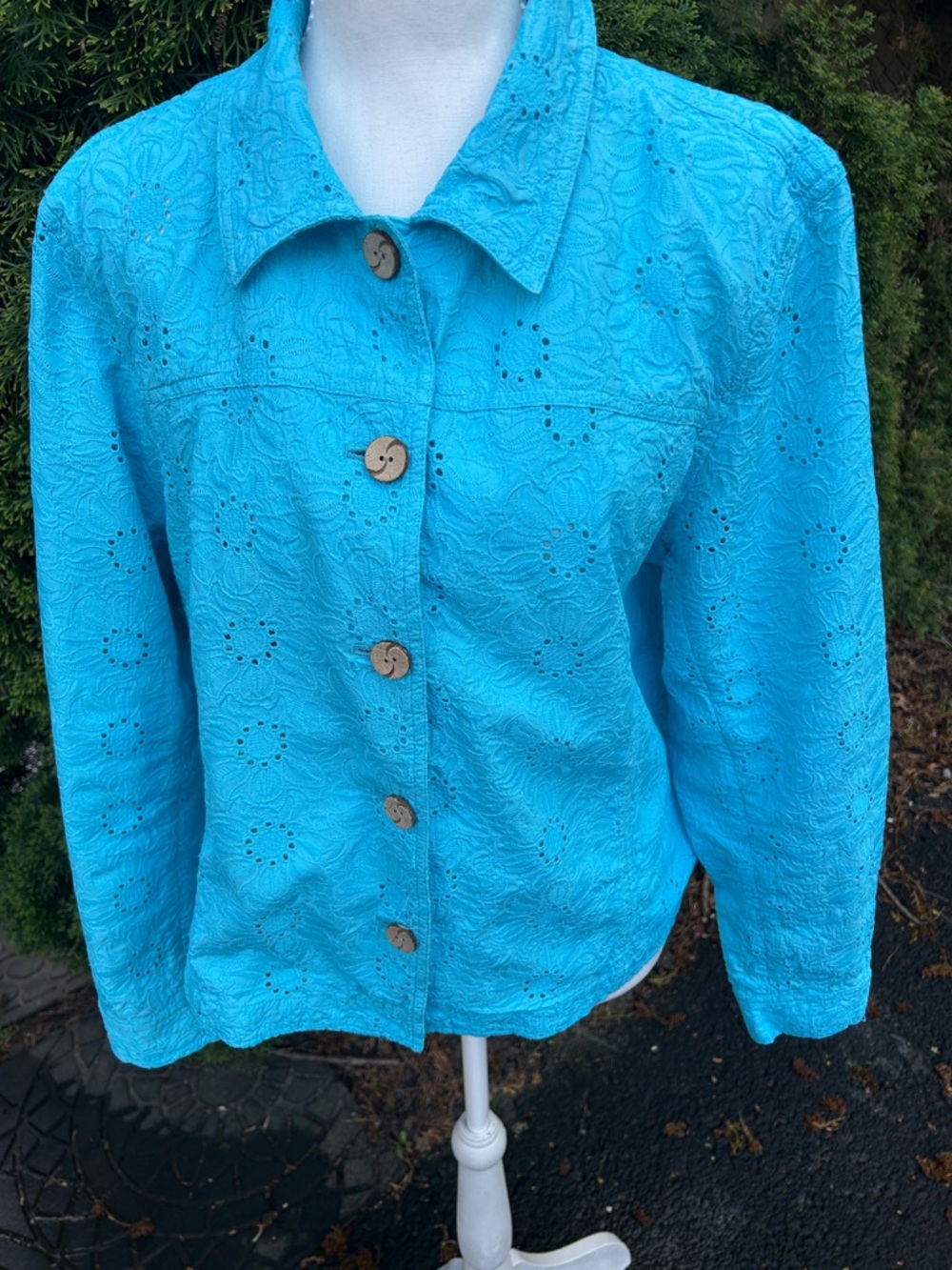 Coldwater Creek Turquoise Eyelet Jean Jacket